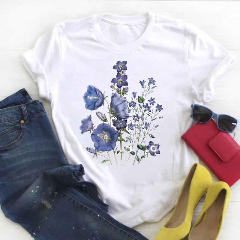 

Women Shirt Womens Floral Flower Elegant Plant Clothes Ladies Short Sleeve Kawaii Tees Top Graphic Printed Tshirt Female T-shirt