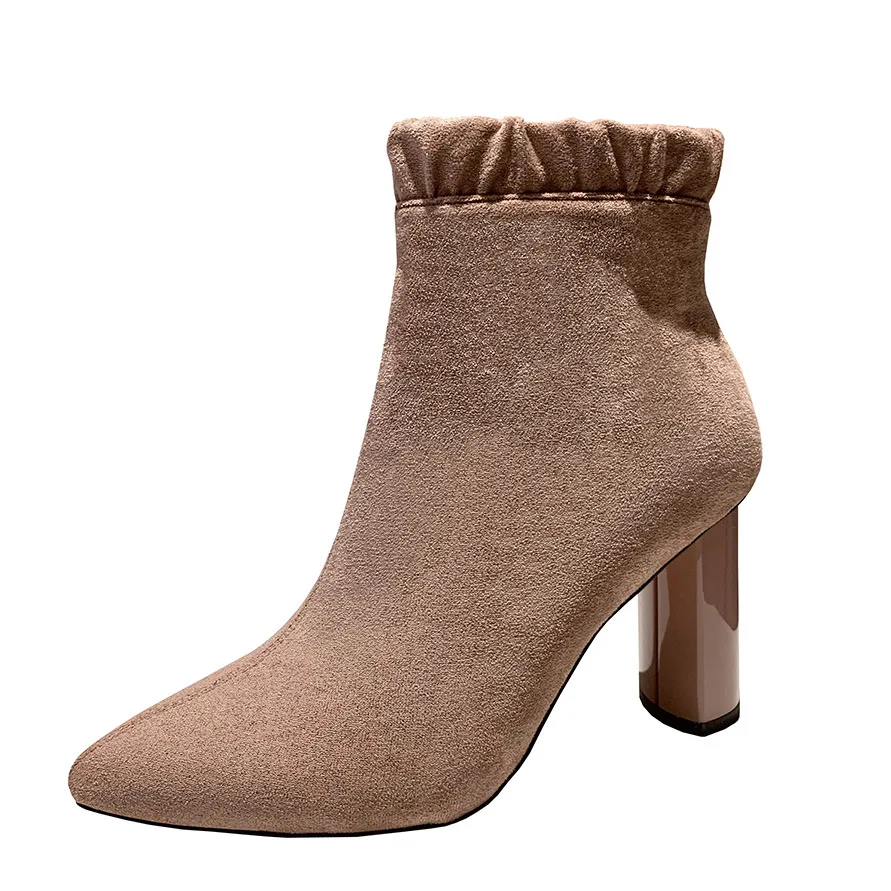 

European Sexy Pointed Martin Boots High Heel Versatile Short Boots Thick Heel Elastic Women's Boots