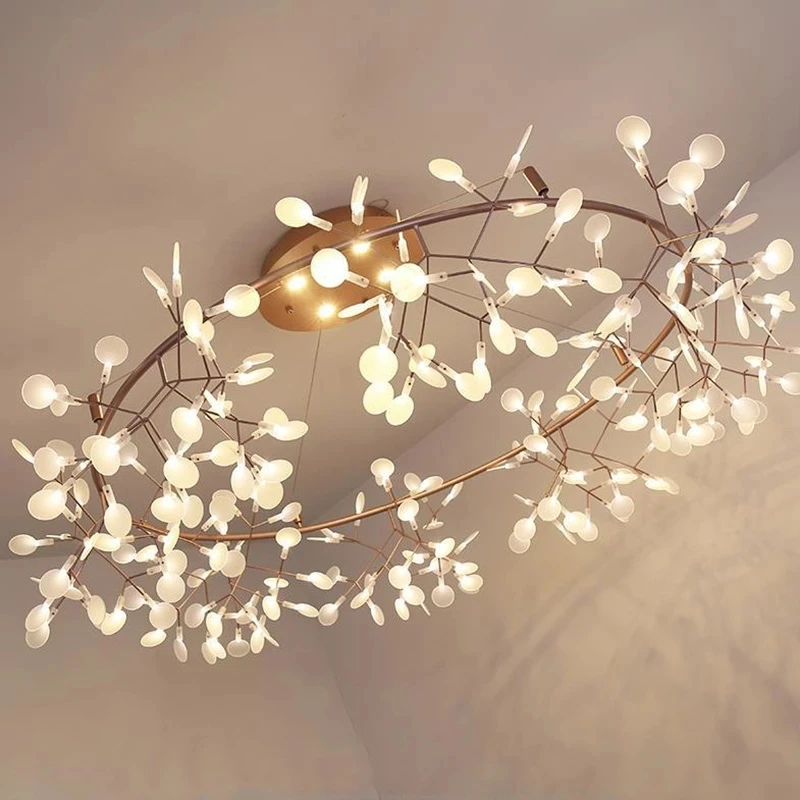 Kobuc moderno elegante Firefly luz LED de araña de rama de árbol de la lámpara de araña de techo decorativo Chandelies iluminación