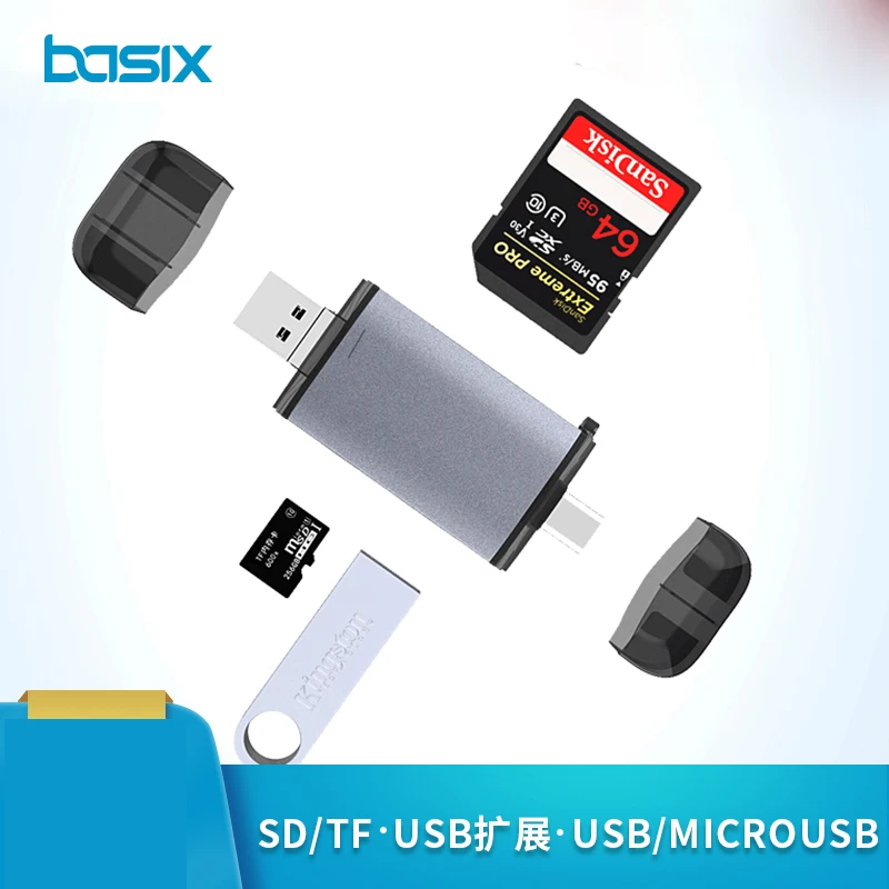Кардридер Basix USB 2 0 слот для SD/MMC Micro SD/TF многофункциональный 6 в 1 Type c OTG кардридер