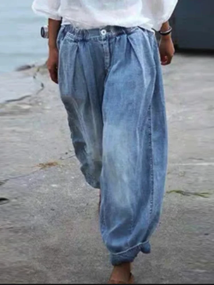 

Baggy Jeans Flare Jeans Woman Denim Pants 2021 Plus Size Jeans Retro Casual Plus Size Slimming Wide-leg Bloomers Daddy S-3XL