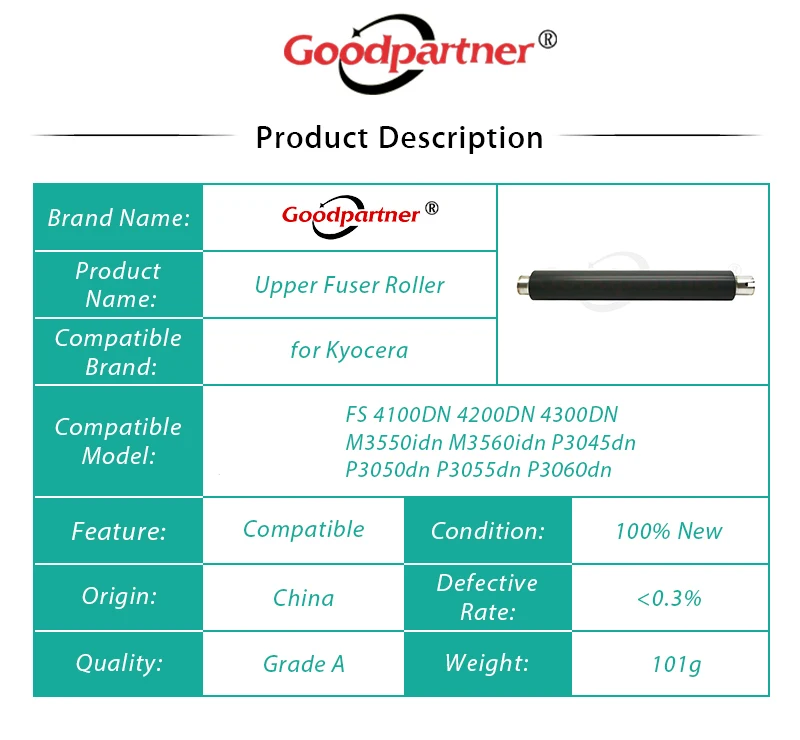 Верхний нагревательный ролик фьюзера 10X FK-3130 FK3130 для Kyocera FS 4100 4200 4300 M3550 M3560 M3145 M3645