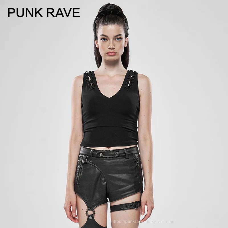 Женский жилет с глубоким v образным вырезом в стиле Панк RAVE Летний Эластичный