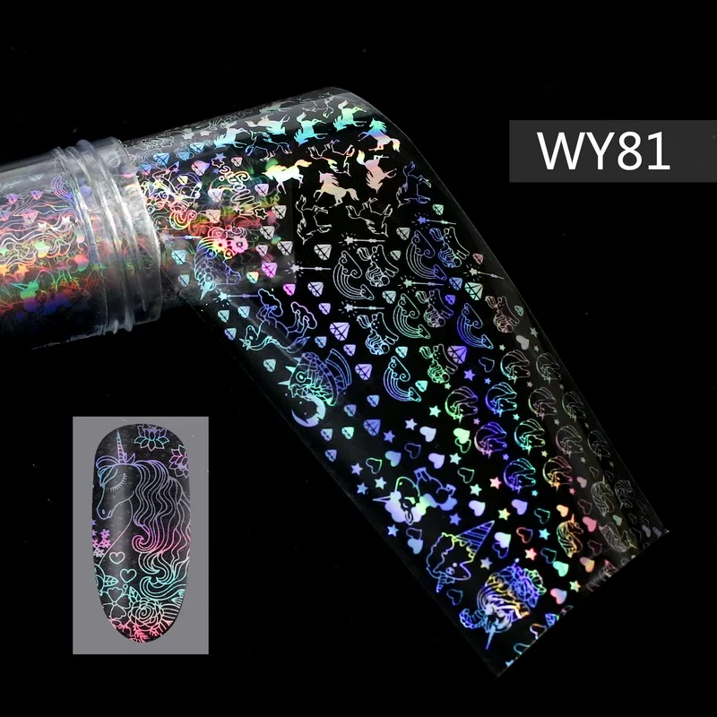 WY81 Foils Sticker 28 узоров голографические лазерные ногтевые переводные наклейки из фольги пламенный цветок Единорог Переводные картинки для ногтей украшения для дизайна ногтей - Цвет: WY81 Foils Sticker