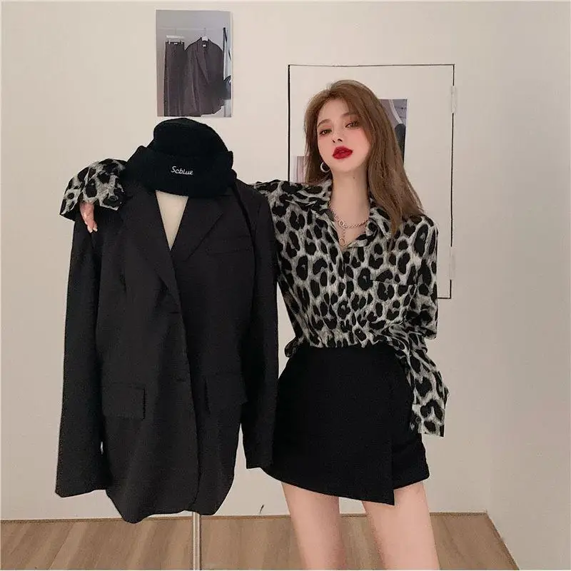 

Women Loose Vintage Blouse Sexy Leopard Print Shirts Autumn Casual Long Sleeve Top Tunic Asymmetric Plus Size Blusas clothes