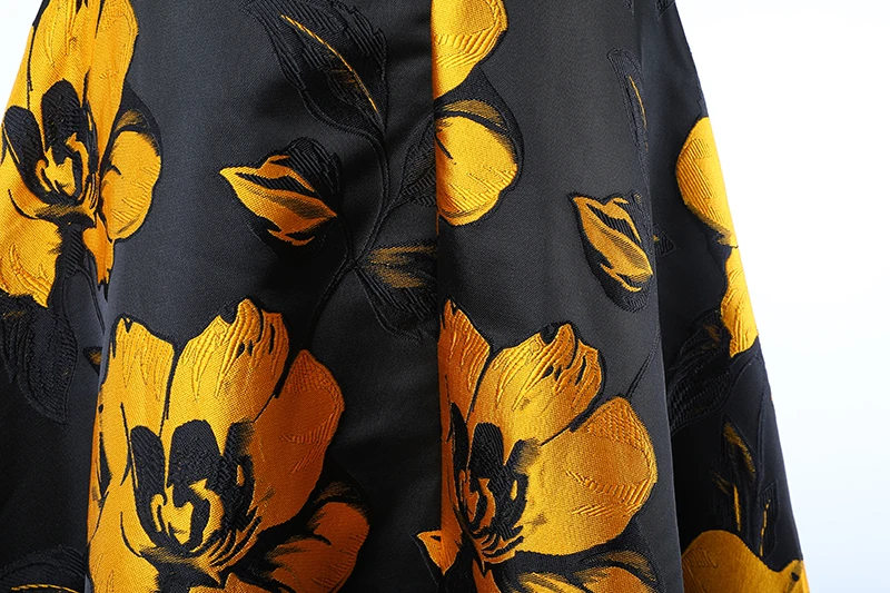 

New Arrival Autumn A Line Vintage Floral Skirt Women Retro High Waist Midi Swing Skirt Runway Fashion Jacquard Skirt