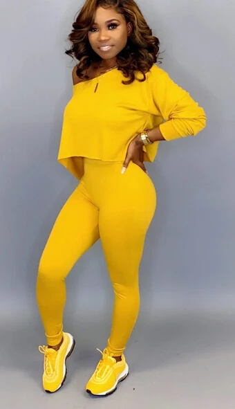 Женские осенние новые повседневные комплекты из 2 предметов однотонный пуловер с