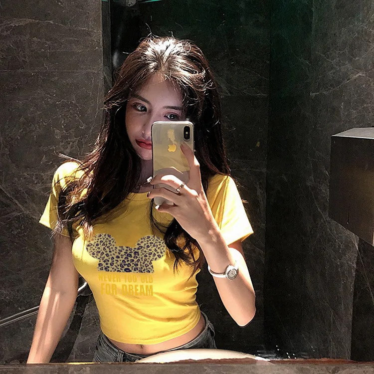 Кроп размера плюс футболка микки женские рубашки летние топы Графические