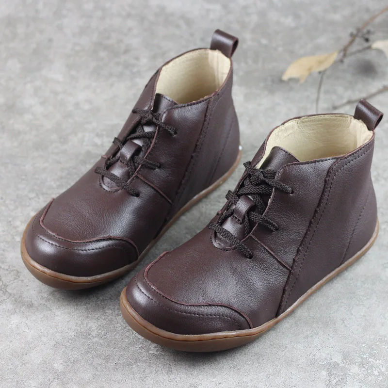 Женские повседневные ботильоны из натуральной кожи коричневые мягкие ботинки