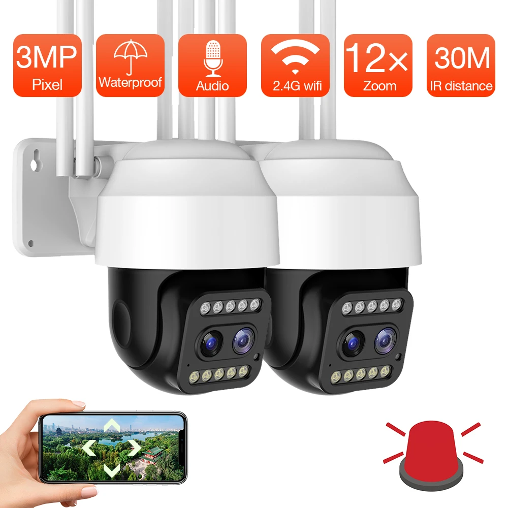 

5MP WIFI Camera Dual Lens 12X Zoom 3MP 1080P Wireless Outdoor IP Camera PTZ Auto Tracking CCTV Security Surveillance Camera