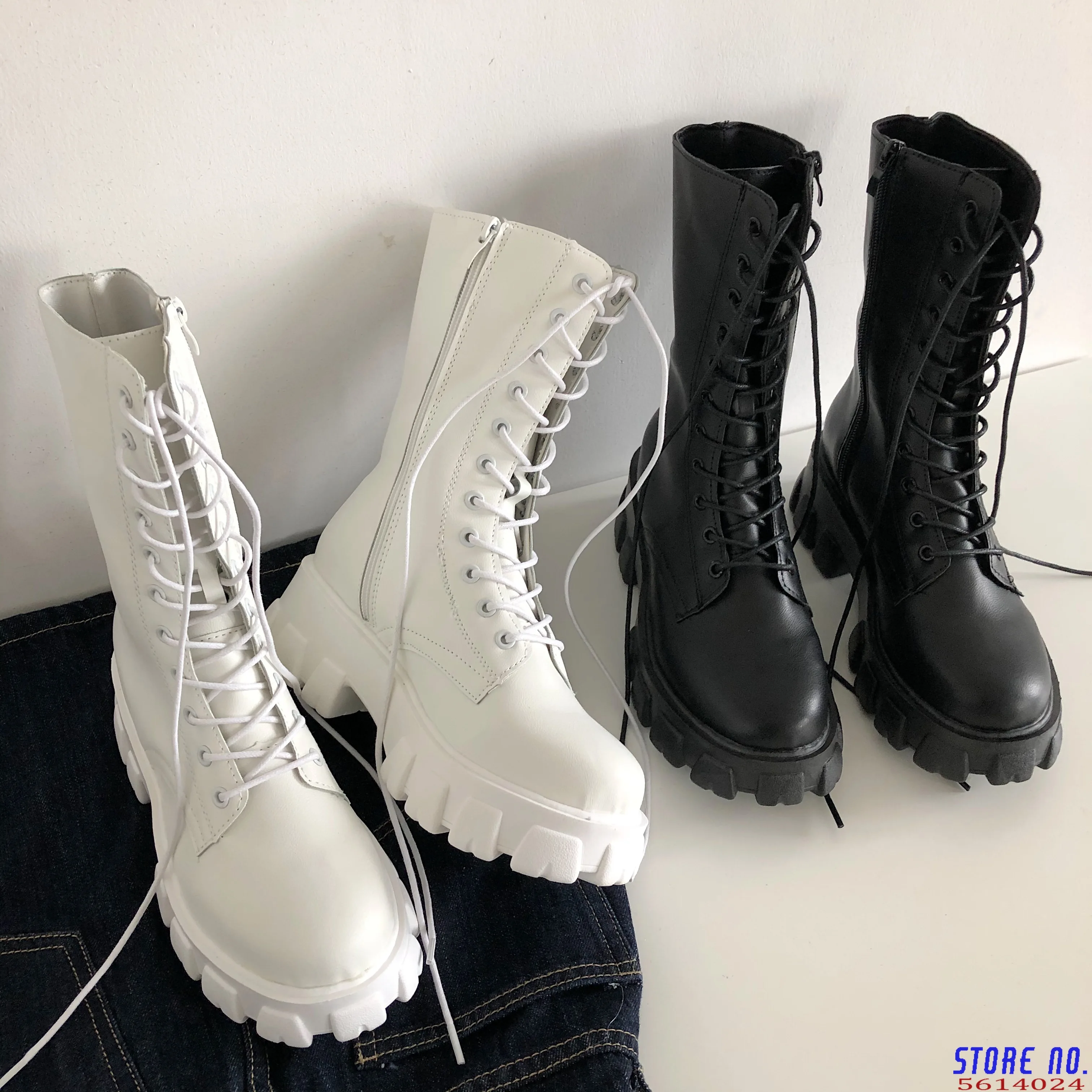 

Женские ботинки до середины икры, черные кожаные ботинки на платформе, в готическом стиле, в стиле панк, для весны и осени, 2021