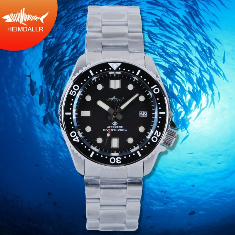 Мужские часы для дайвинга HEIMDALLR сапфировые с черным циферблатом 44 мм