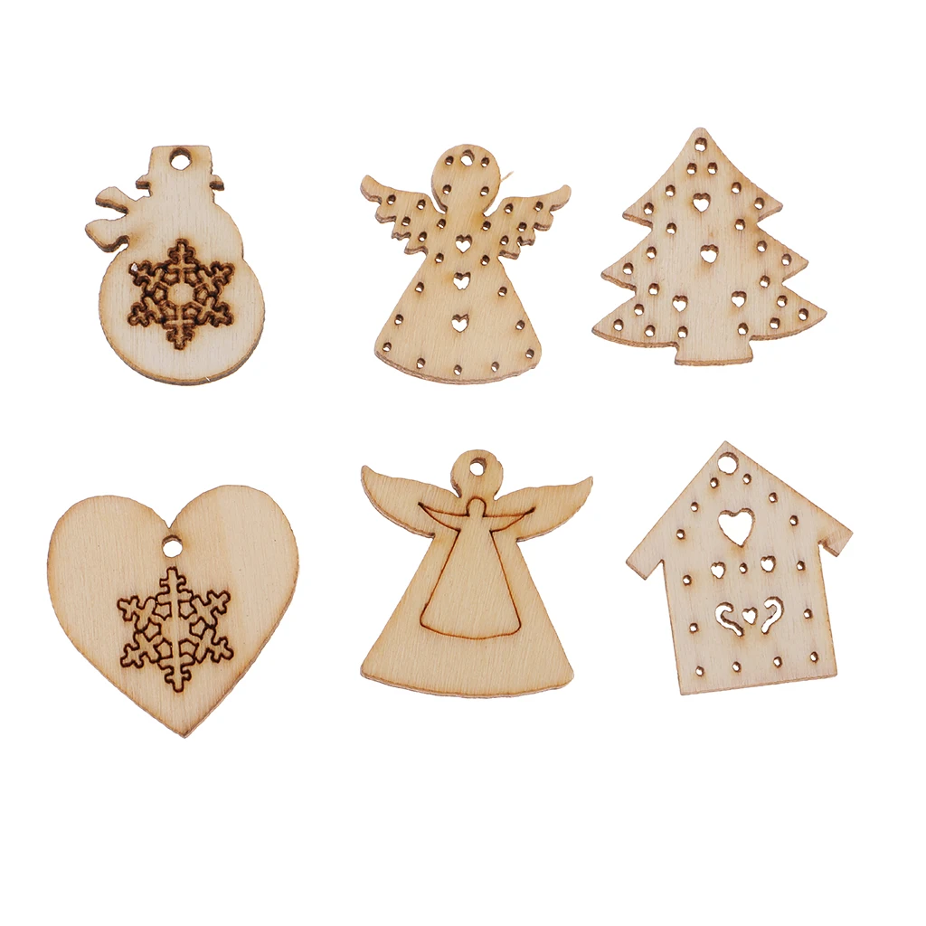 

100 Assorted Wooden Cut Shapes Christmas Tree Hanging Decor Ornaments