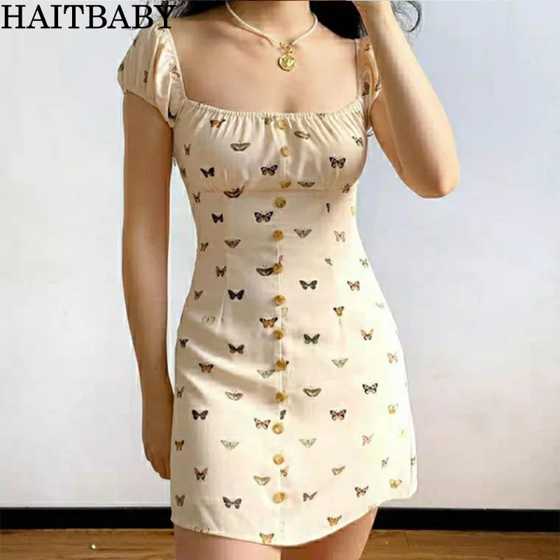 

HAITBABY Sexy Boho Beach Short Sleeve Summer Women's Dress 2021 Vintage Printed Mini Light Casual Women's Dresses New LYQ054