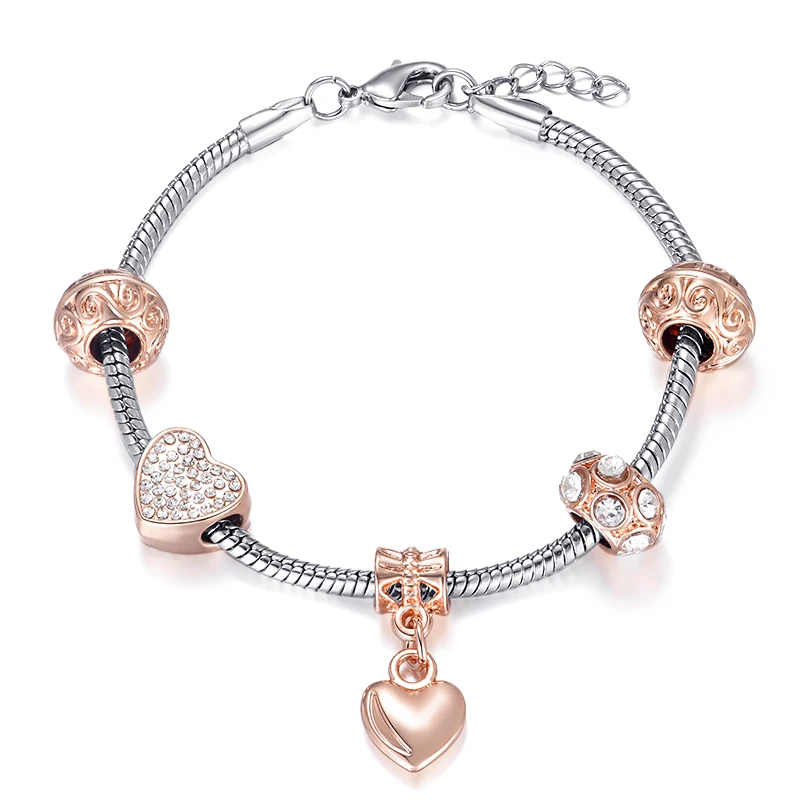 

Fashion Crystal Love beads Charm Bracelet For Women Heart-Shaped Pendant Engagement Wedding DIY Jewelry Dropshipping