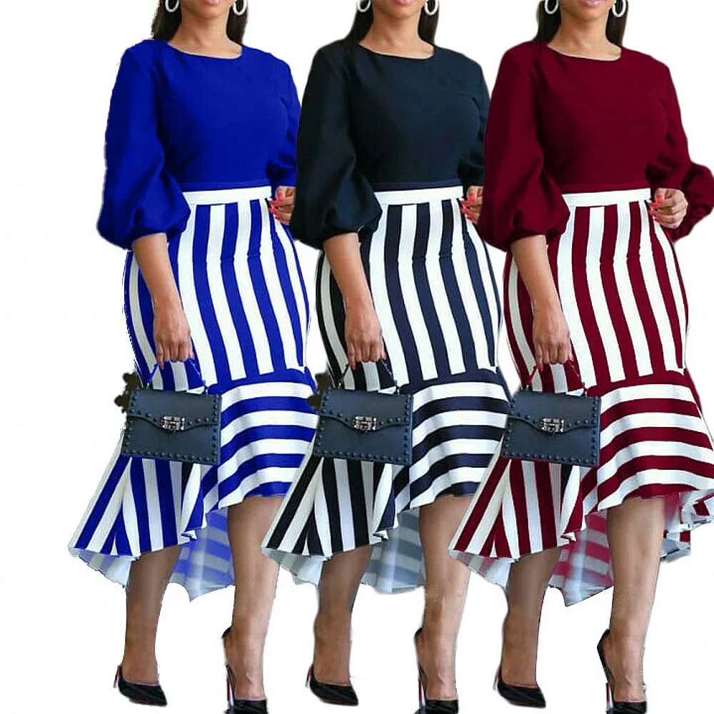 

Trumpet Mermaid African Dresses For Women Sexy O-Neck Perspective Slim Dress Office Lady Party Spring Autumn Africa Clothing