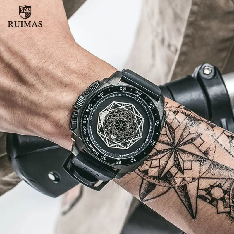 RUIMAS силиконовые спортивные часы мужские модные кэжуал наручные часы Relogios Masculino Мужские часы Роскошные армейские кварцевые часы 554 черный