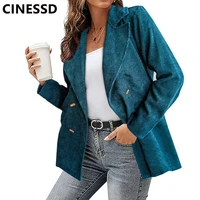 cinessd office lady double breasted blazer jackets lapel long sleeves women casual solid coats 2022 spring autumn suits blazers