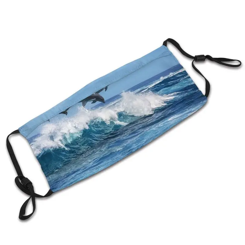 

Ocean Wave Jumping Dolphins Mask with Filters Anti Dust Washable Sea Creature Face Mask Protection Cover Respirator Mouth Muffle