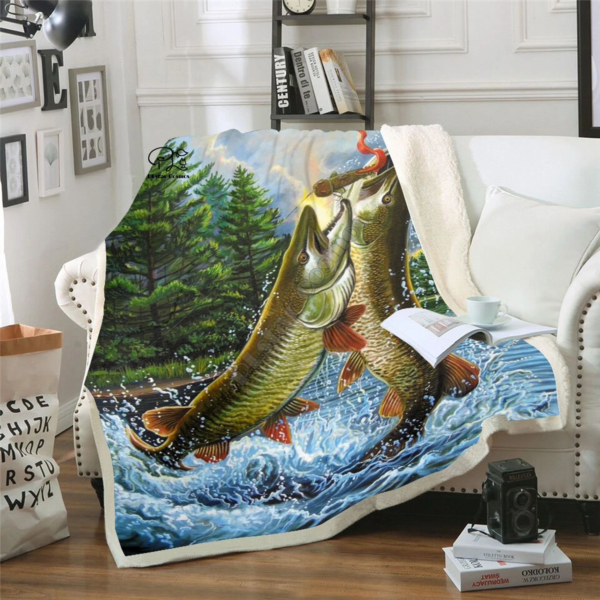 Plstar Cosmos супер черный бас Рыба Забавный персонаж одеяло 3D принт шерпа на кровать