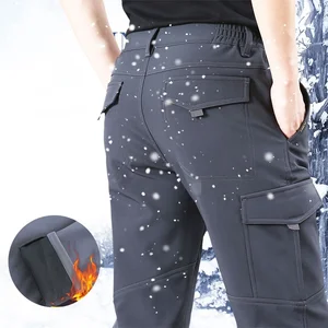 Мужские повседневные брюки-карго, темно-синие утепленные флисовые брюки в стиле милитари, спортивная одежда с несколькими карманами, зима 2020