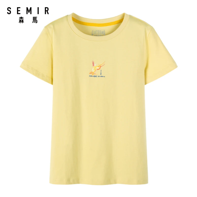 SEMIR Women short-sleeved T-shirt 2020 summer new personality fashion design cotton comfortable round neck top | Женская одежда