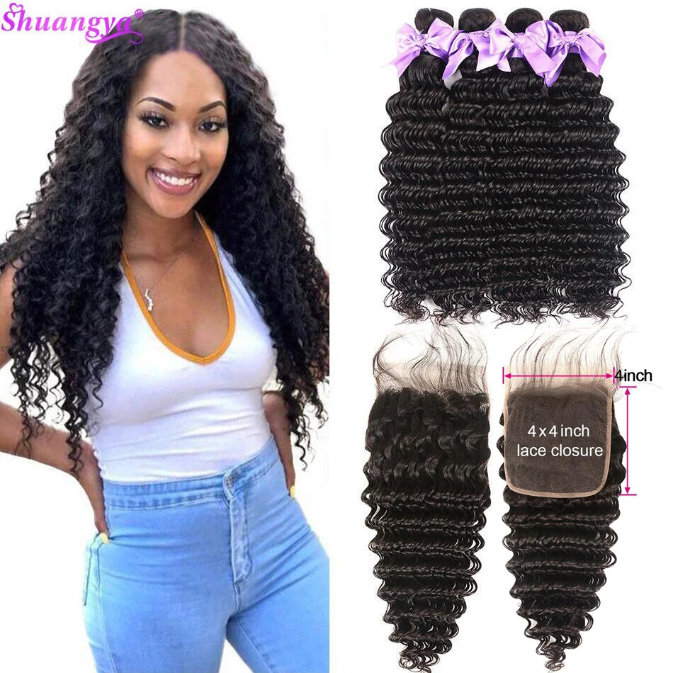 Пряди с глубоким волнистым креплением 5x5 Прозрачная Кружевная пряди 3/4 Shuangya|bundles