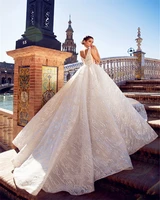 dubai luxury wedding gowns vestido de noiva latest shiny lace beaded appliqued bridal dress sleeveless ball gown wedding dresses