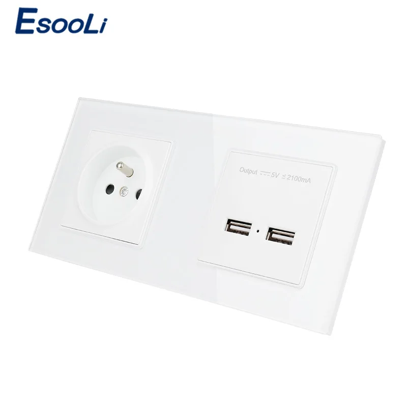 Двойная французская стандартная электрическая розетка Esooli 16 А Ex-порт стеклянная