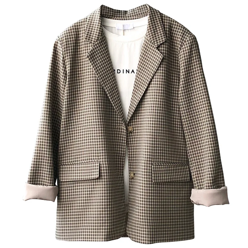 

Retro Plaid Suit Women's 2021 Autumn New Korean Style Loose Mid-Length Plaid Coat for Women Winter Clothes Women