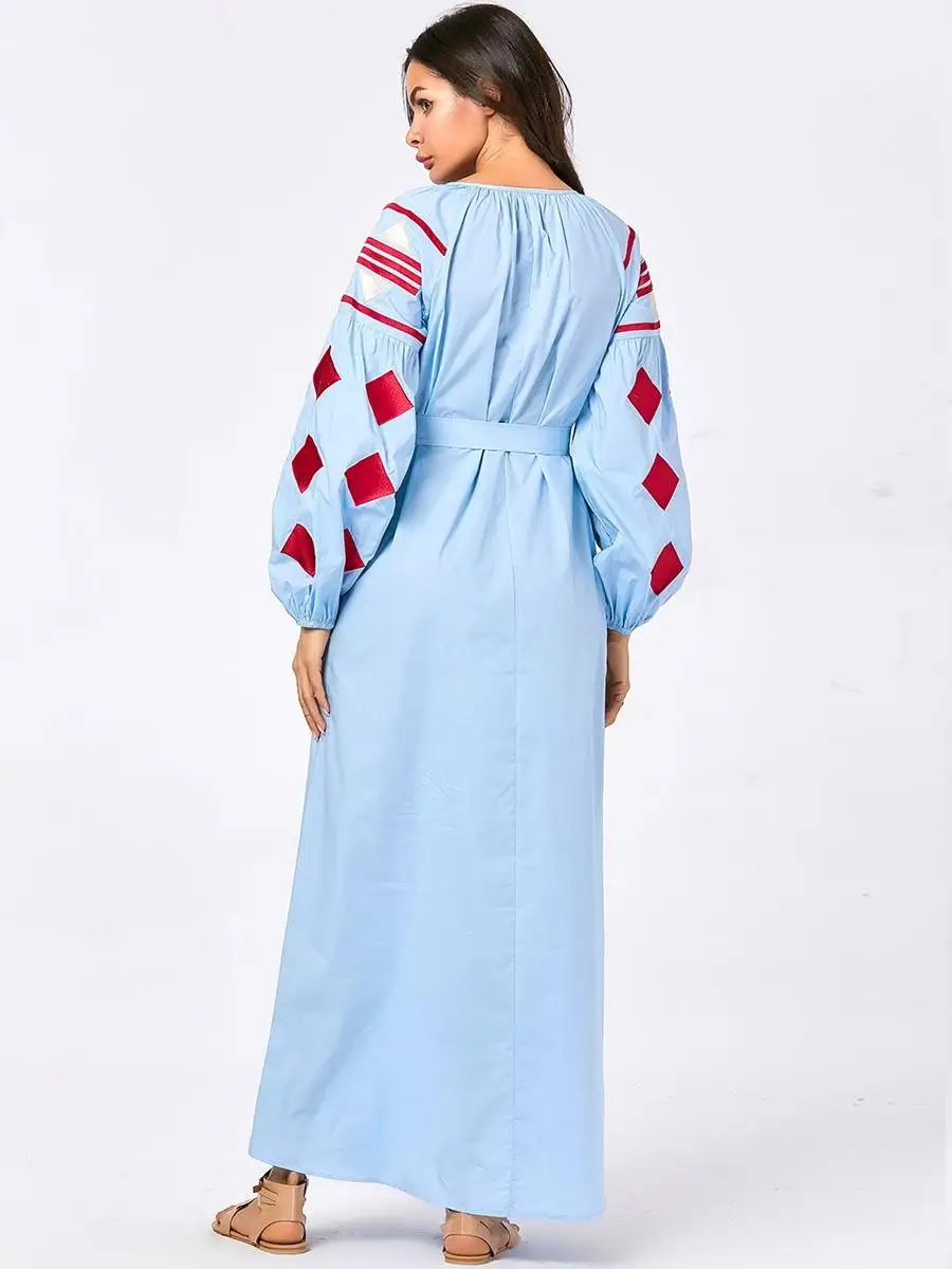 Мусульманское женское Вышитое Платье макси с длинным рукавом халат ислам Дубаи