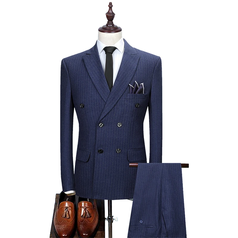 

(Jacket + Vest + Pants) High-end Brand Boutique Fashion Striped Mens Formal Merchandise Suit 3 Pcs Sets Groom Wedding Dress Suit