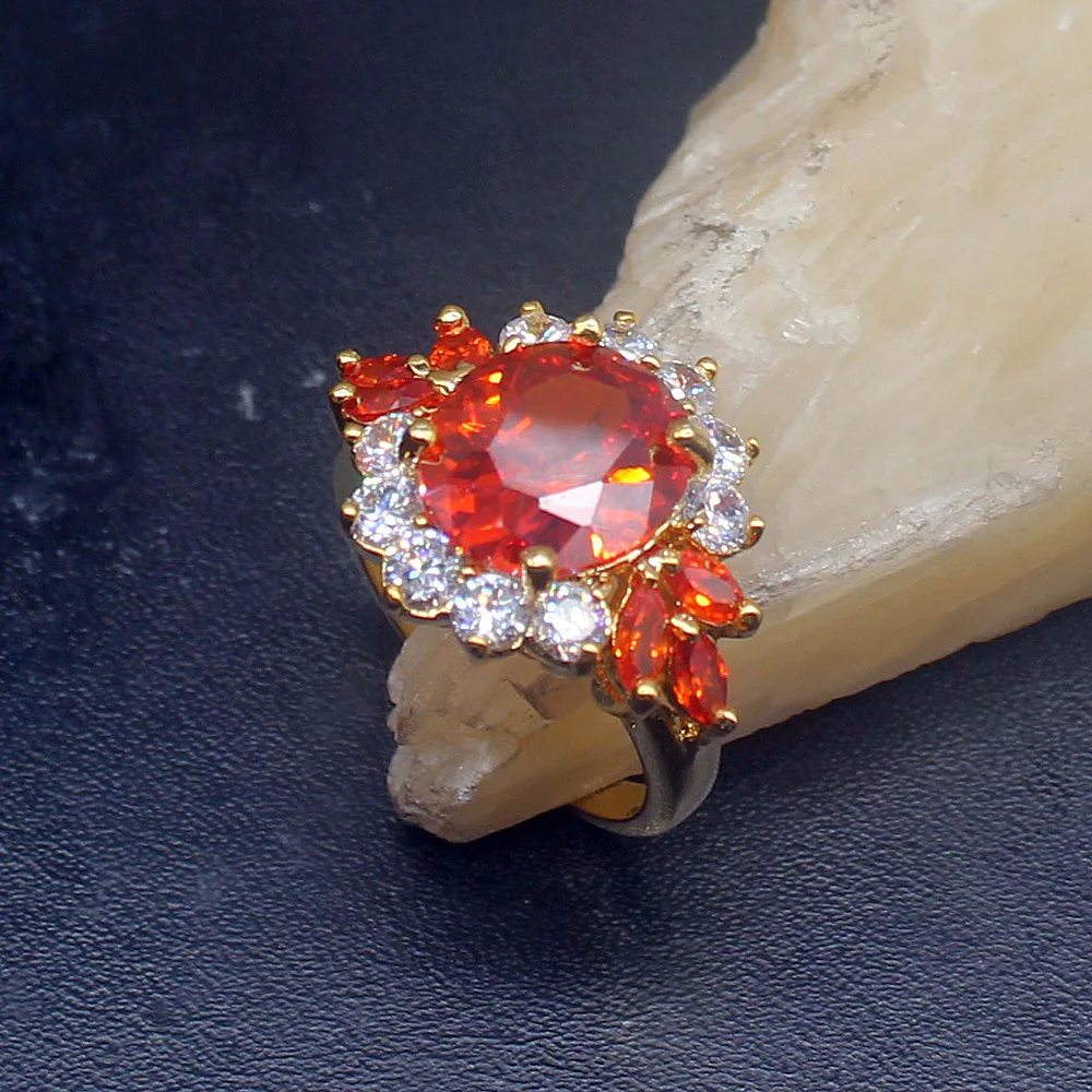 

Gemstonefactory Jewelry Big Promotion Single Unique Yellow Gold Plated Red Garnet Women Men Gifts Band Rings 8# 20212975