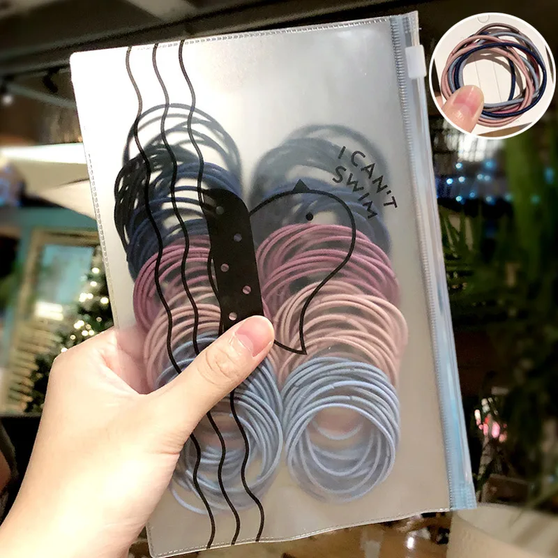 

50pcs/Bag with Bag 4.5cm High Elastic Rubber Band Basic Hair Bands Scrunchies Hair Ties Gum Women Girls Ponytail Holders Rope