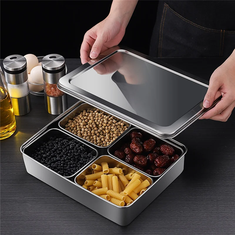 12346grids stainless steel seasoning box with lid rectangle hotel household spice organizer multifunction kitchen gadget free global shipping