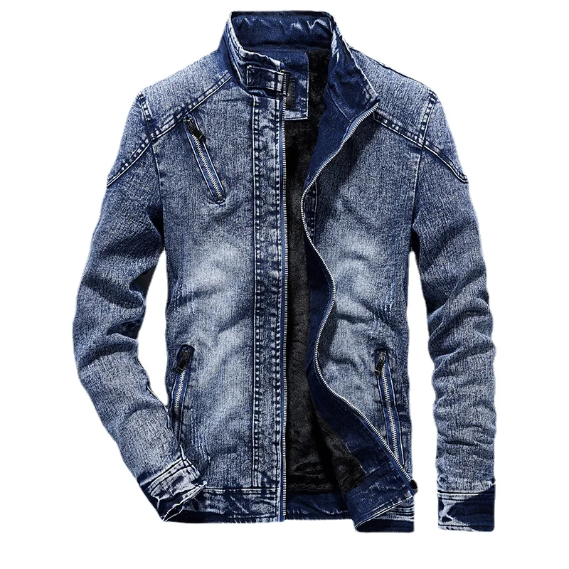 

2021Autumn and Winter Denim Jacket Men's Jacket Zipper Cardigan Fleece Trend Slim Retro Casual Fashion Men Clothing Streetwear
