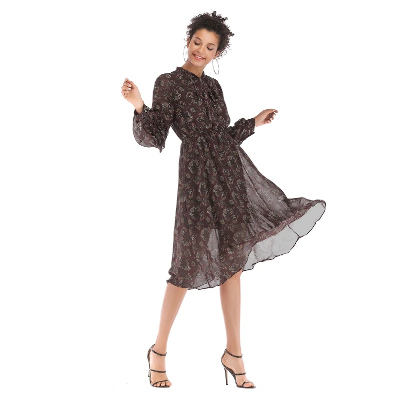 Пляжное платье с цветочным принтом в стиле бохо женские осенние повседневные