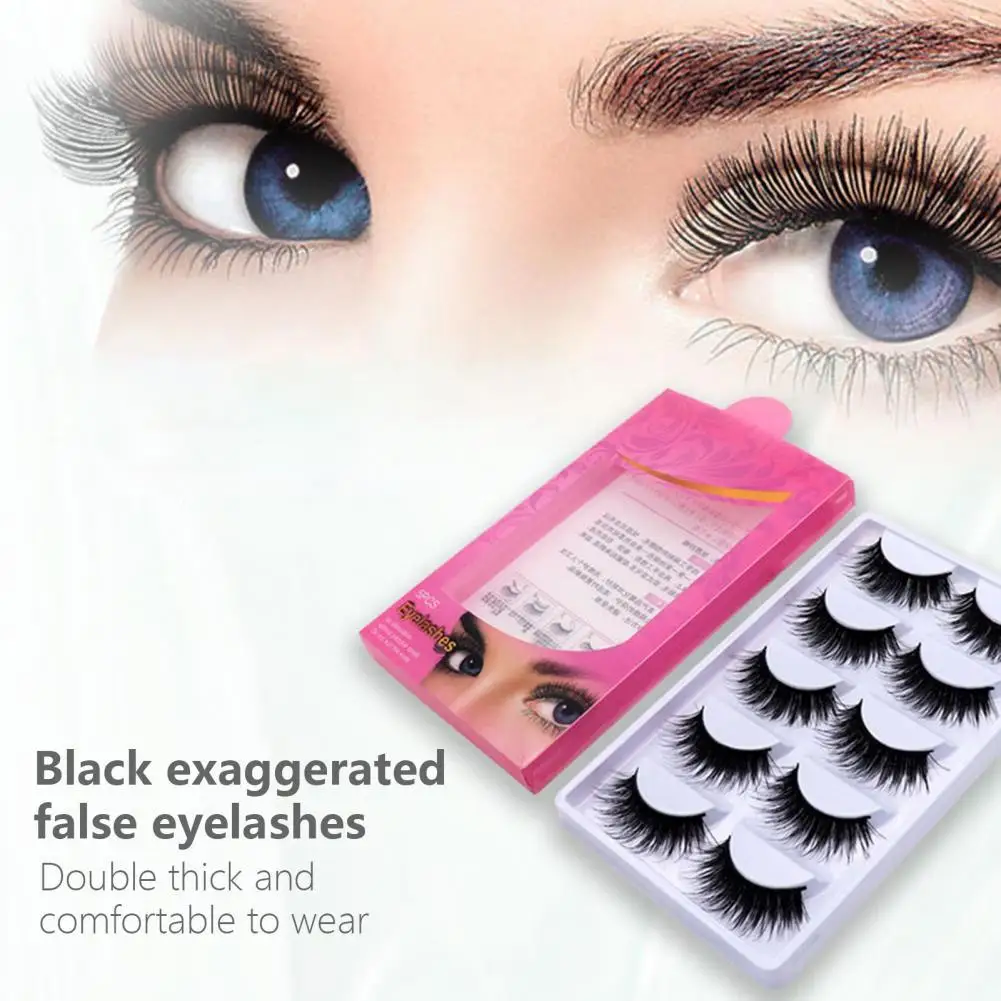 

5Pairs False Eyelashes Simulated Convenient Synthetic Fiber Makeup Extensions Eye Lashes for Stage