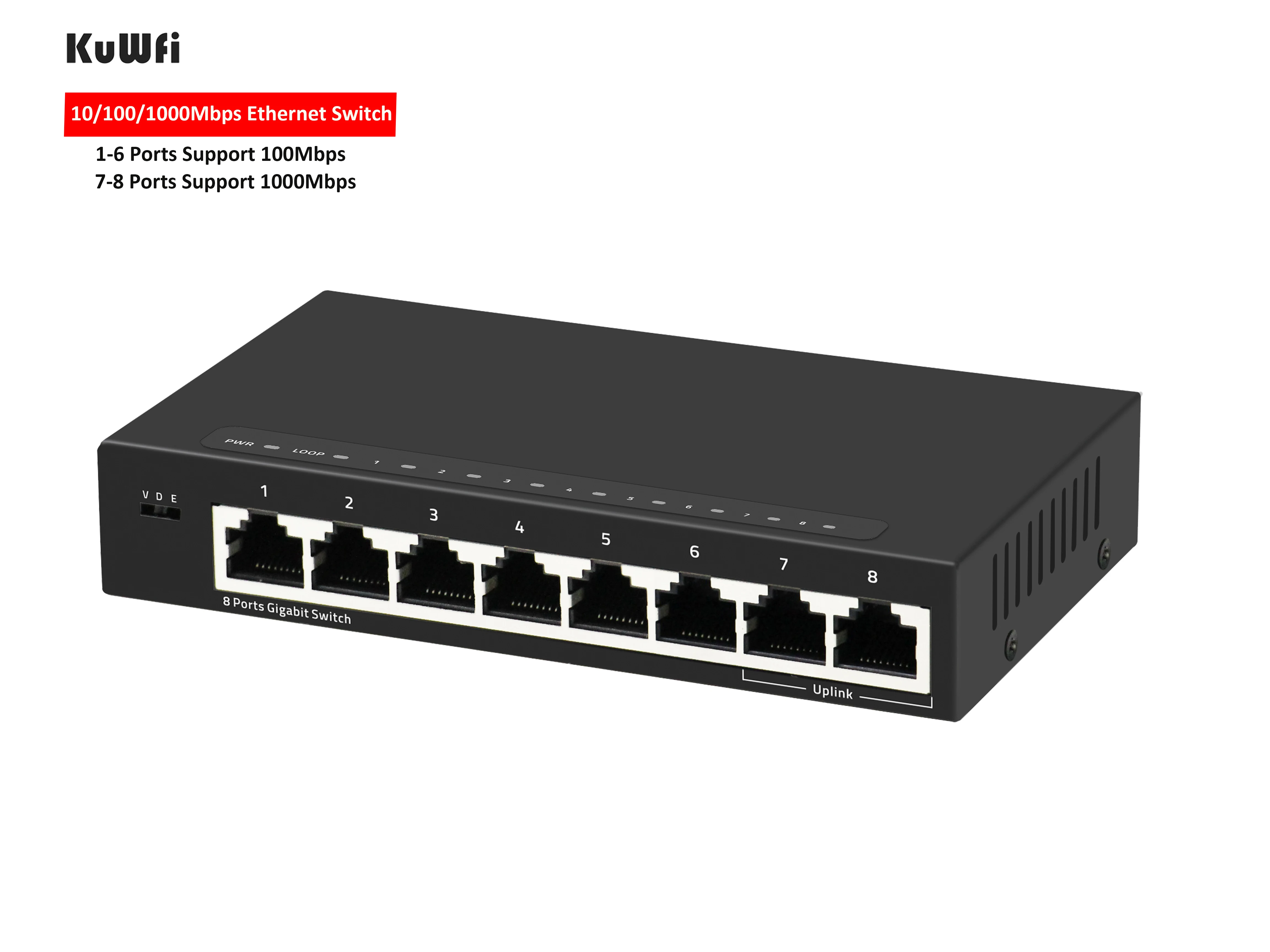 KuWFi гигабитный коммутатор 8 портов Ethernet Desktop1000Mbps Быстрый сетевой LAN Hub/полный или