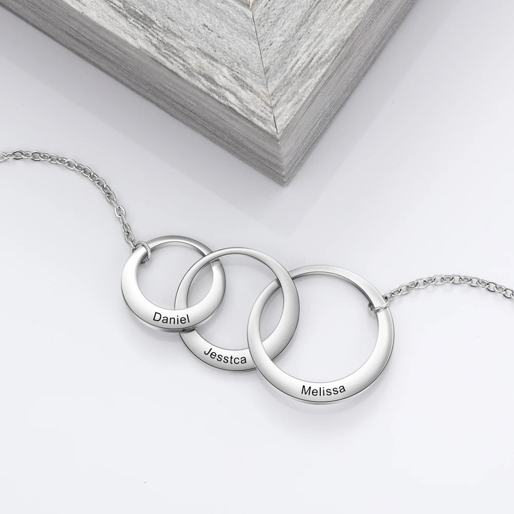 Personalized Intertwined Circle Necklace with 3 Names Customized Family Friendship Engraved Jewelry (JewelOra NE103419) | Украшения и