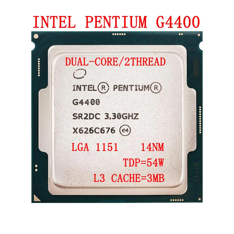 

Процессор Intel Pentium G4400, 3,3 ГГц, 54 Вт, 3 Мб кэш-памяти, LGA 1151, двухъядерный процессор для настольных компьютеров, стандарт памяти 2133