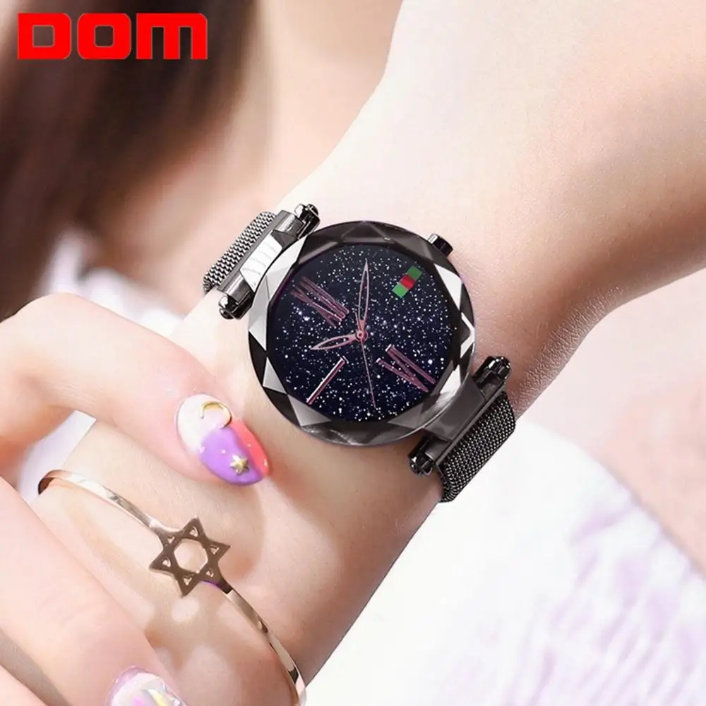 

DOM Luxury Women Watches Ladies Rose Gold Watch Starry Sky Magnetic Female Wristwatch Relogio Feminino Reloj Mujer G-1244BK-1M1