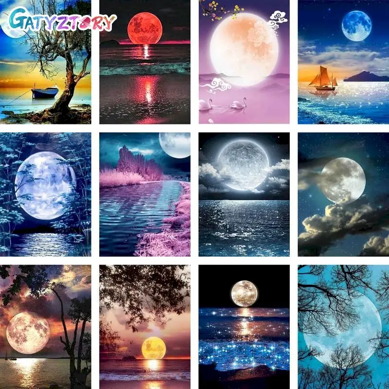 

GATYZTORY DIY Pictures By Number Landscape Kits Painting By Numbers Moon Drawing On Canvas HandPainted Paintings Gift Home Decor