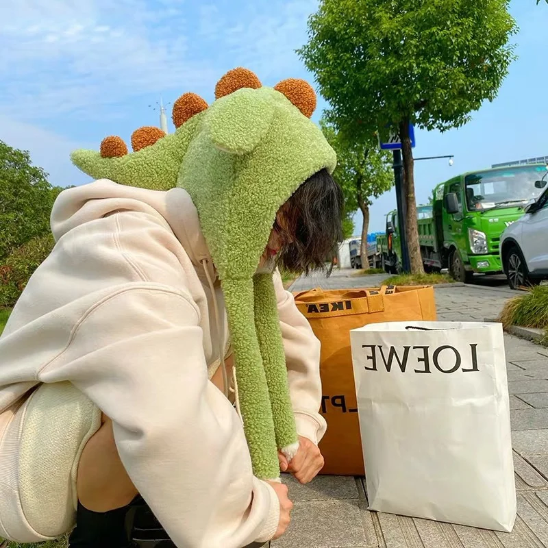 

Funny and Moving Dinosaur-shaped Plush Hat Role-playing Cute Cartoon Warm Ear Protection Cold-proof Cap