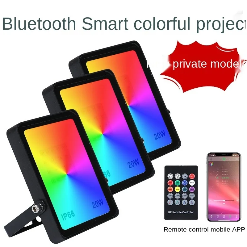 

10pcs RGB Bluetooth Floodlight App Intelligent Flood Light 20w 40w 60w Colorful Timing Dimming Remote Control And Plug