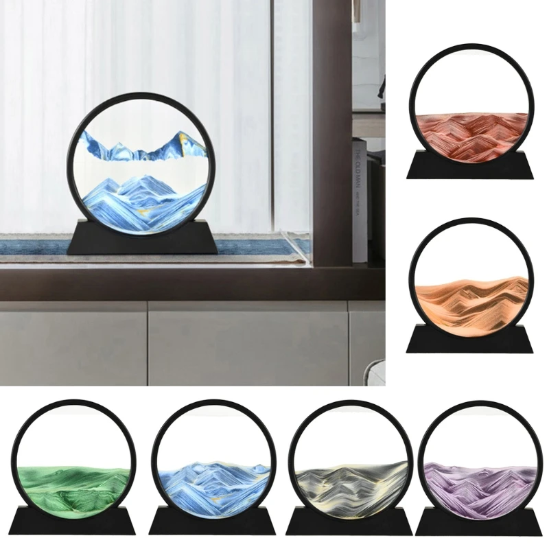 

Flowing Sand Frame Round Glass Grit Photo Hourglass 3D Deep Sea Sandscape 12"