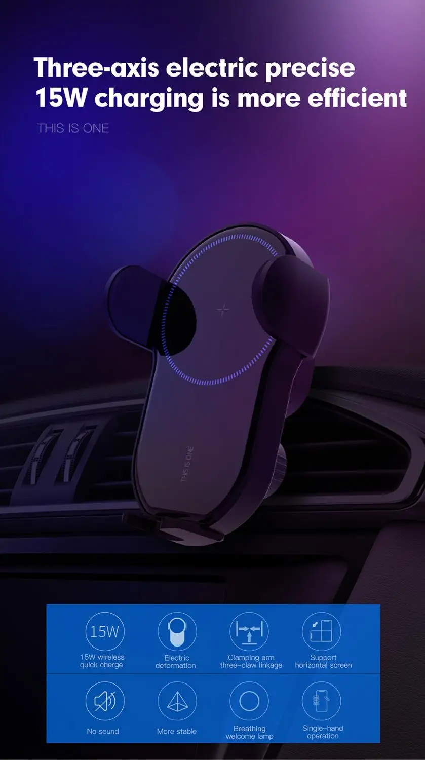 Car Phone Holder 15W Wireless Charge Mount Three Axis Automatic Clamp Fast Charger foriphone 13 12 11pro max forSamsung S20/10+