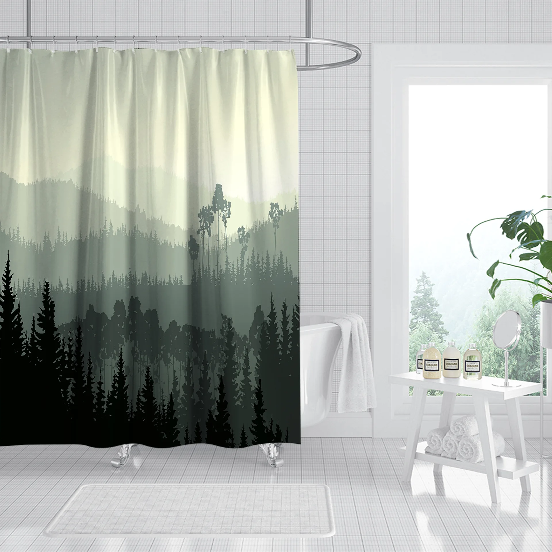 

Nordic style natural landscape dusk woods shower curtain windproof bathroom layout home decoration