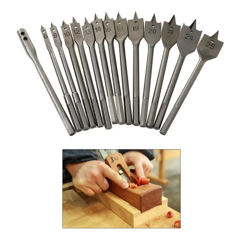 

15pcs Flat Spade Drill Bits Set Metal Bit Kit Hex Shank Woodworking Tool Accessories