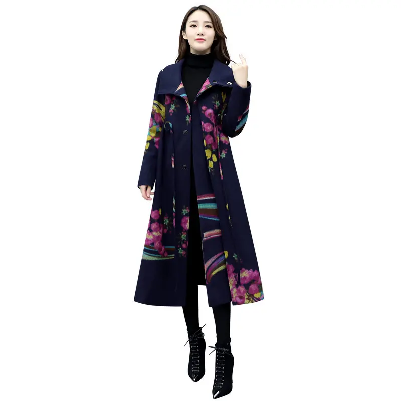 Женская свободная шерстяная верхняя одежда больших размеров 5XL, Женская осенне-зимняя шерстяная куртка FIeece, новая Корейская версия, шерстяное пальто с цветком